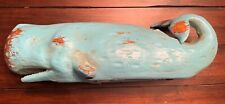 Distressed Wood Painted Sperm Whale Aqua Colored 18 Inches Long picture