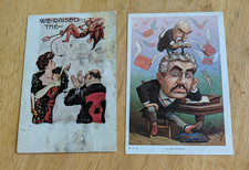 Corkscrew Postcard Vtg lot x2 Devil French political Humor embossed undivided picture