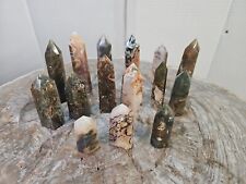 2.5lbs 15Pcs Natural Moss Agate Carnelian Quartz Crystal Geode Tower Lot picture