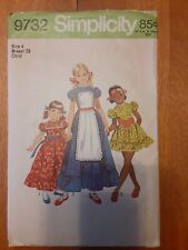 1971 Simplicity # 9732 Girl's Size 4 Breast 23 Dress W/ Ruffle 2 Length & Apron picture