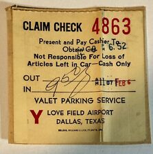 Dallas TX Love Field Airport Claim Check Vintage Old Collectible Damaged picture