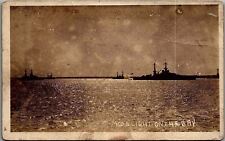 1940s WWII US BATTLESHIPS MOONLIGHT ON THE BAY REAL PHOTO POSTCARD 29-101 picture