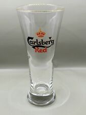 Vintage Carlsberg Red Danish Flare Beer Glass Tall Gold Rim Pilsner Barware picture