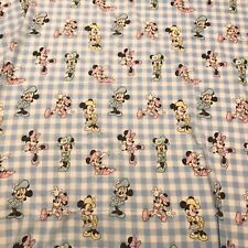 Vintage Disney Minnie Mouse Double Flat Bed Sheet Blue White Gingham Check 96x76 picture