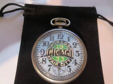 1933 16s Westclox Pocket Watch World's Fair Theme Dial & Case Runs Well. picture