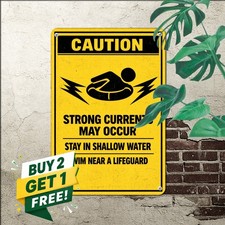 Caution Rip Currents Swim With Care Metal Sign Ocean Beach Tin Plaque 8x12 picture