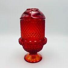 Vintage Viking Glass Ruby Red Diamond Point Glimmer Fairy Lamp Candle Holder picture
