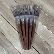 Ekco Eterna Canoe Muffin Dinner Fork Stainless Brown Handle 5 Pieces picture