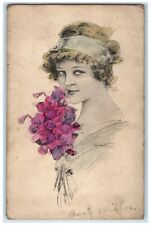 c1910's Pretty Woman Curly Hair With Flowers Hillside Pennsylvania PA Postcard picture