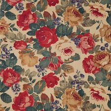 Vintage 1980s Cotton Fabric Floral Roses Leaves 1 7/8 yards 44