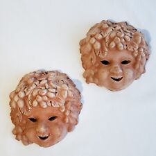 VTG Italian Terracotta Cherubs Set Of 2 Wall Hanging Kitchen Masks Handmade READ picture