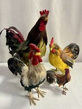Chicken Family Of Four W Real Feathers CHICKENS 14” picture