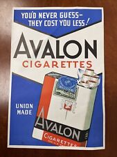   AVALON CIGARETTES STORE ADVERTISING WINDOW SIGN 1939 VINTAGE TOBACCO picture