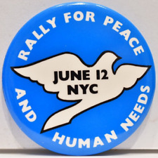 1982 Rally For Peace Human Needs Disarmament Nuclear March Protest Anti-War Pin picture
