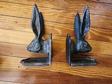 1970s Pair of Heavy Weighted Cast Iron Jack Rabbit Bookends picture