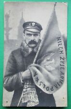 Patriotic polish postcard, J. Piłsudski Long live the Polish Army flag,eagle picture