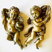 VTG HOMCO Cherubs Angels Hollywood Regency Gold Wall Decoration Set Of 2-10.5x5” picture