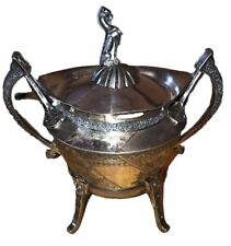 Antique 1873 Reed & Barton Silver Plated 4-Footed Large Covered  Sugar Bowl Dish picture
