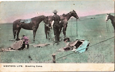 Western Life-Breaking Camp-1910 posted Western postcard picture