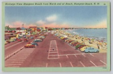 Postcard c1955 Birdseye View Hampton Beach, N.H. Old Cars picture