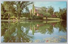 Columbus Ohio Mirror Lake and Campbell Hall Chrome Postcard Summer View picture