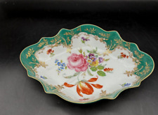 Elios Porcelain Decorative Dish Bowl Hand Painted Floral Green Gold Vintage JS picture