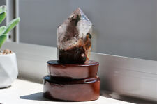 0.52LB Natural Phantom Ghost Clear Quartz Crystal Point Tower Healing+Stand picture