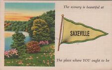 Saxeville, WI: 1952 Pennant, Greeting - Vtg Waushara Co Wisconsin Linen Postcard picture
