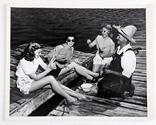 1950s Beautiful Young Women Baiting Hooks Fishing Legs Hillbilly Vintage Photo picture
