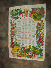 Vintage Linen Kitchen Hand Tea Towel 1966 Smiling Sun Mod Swedish Calendar picture