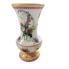 Laura Ashley Flower Vase Fluted Tea Roses Yellow Pink White Ceramic 9 inches picture
