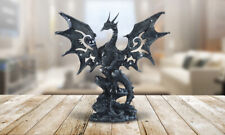 Medieval Black Dragon Holding Gemstone Statue 8
