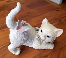 Porcelain White Cat Music Box Figurine Butterflies Flowers by Cosmos picture