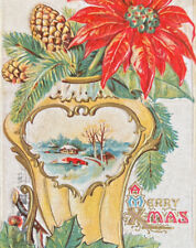 Postcard Christmas Early 1900s Antique Ephemera Winter Pic Poinsettia Posted SEE picture