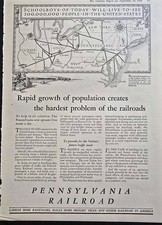 1926 Pennsylvania Railroad Map Rapid growth of population vintage Ad picture