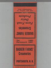 Matchbook Cover Badger Farms Creameries Portsmouth, NH picture