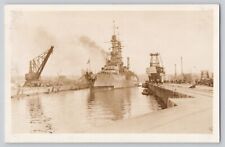 RPPC WWI Era US Battleship Panama Canal Postcard picture