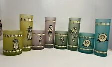 Set Of 8 Tiki Farm HI*LOW BALL Frosted Glasses Hula, Palm, Pineapple, Hibiscus picture