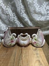 🦢 Vintage Large Pink & White Ombre Pearlized Swan Figurines Mid Century Modern  picture
