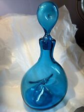Mid-Century Modern Blown Blenko Glass Decanter Doughnut Turquoise -#5931 EUC A+ picture