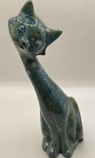 Vintage MCM Drip Glaze Pottery Alley Cat Greens & Blues  10.5” Tall picture