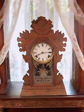 Antique 1800's S. LaRose Carved Victorian Gingerbread Shelf Mantel Clock RUNS picture