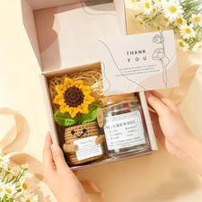 Inspirational Bible Verse Jar with Sunflower Crochet Flower - 96 Prayer Cards picture
