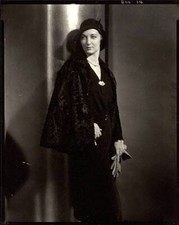 Louise Sheldon wearing finger length black caracal cape worn ove 1930s Old Photo picture