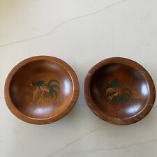 Munising Wooden Bowls Rooster Motif Lot of 2 Small Hand Painted Vintage picture