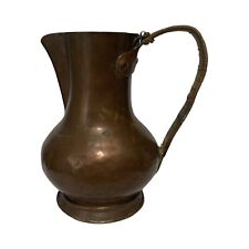 Rustic Antique Copper Pitcher with Twine-Wrapped Handle, Primitive 8.5” Tall picture
