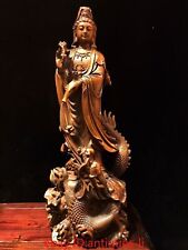 Chinese antique boxwood hand-carved dragon guanyin statue ornament picture