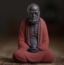 Chinese Zi Sha Sand Meditation Dharma Statue Old Monk Zen Decor picture