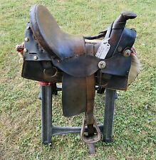 VTG/ Antique Early Western Leather Horse Saddle High Back Ventilated 16” Tooled  picture
