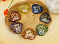 7 Chakra Orgone Smooth Heart Stone Set With Engraved Chakra Symbols, 1.5 inch picture